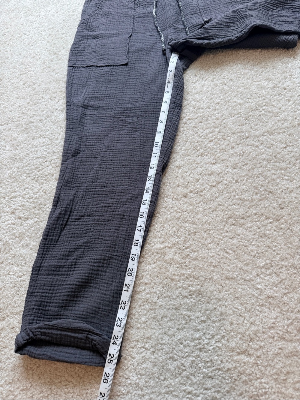 Jolt 100% Cotton Double Gauze Jogger Pants Gray Elastic Waist Cropped Size M - Picture 5 of 10